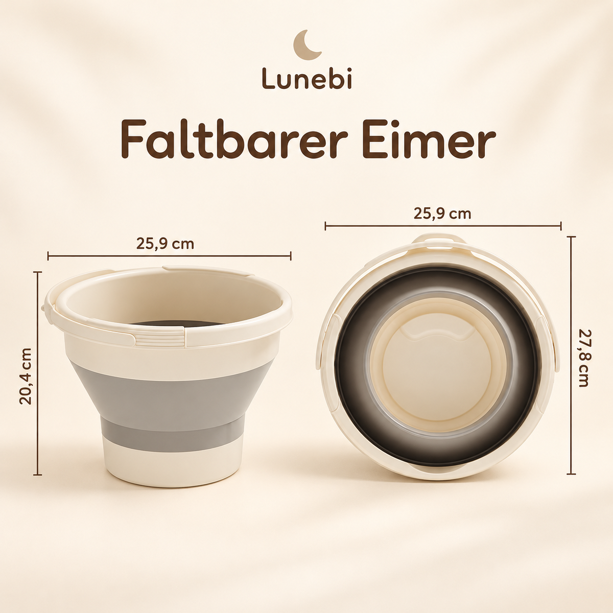 Lunebi Faltbarer Eimer mit Maßangaben